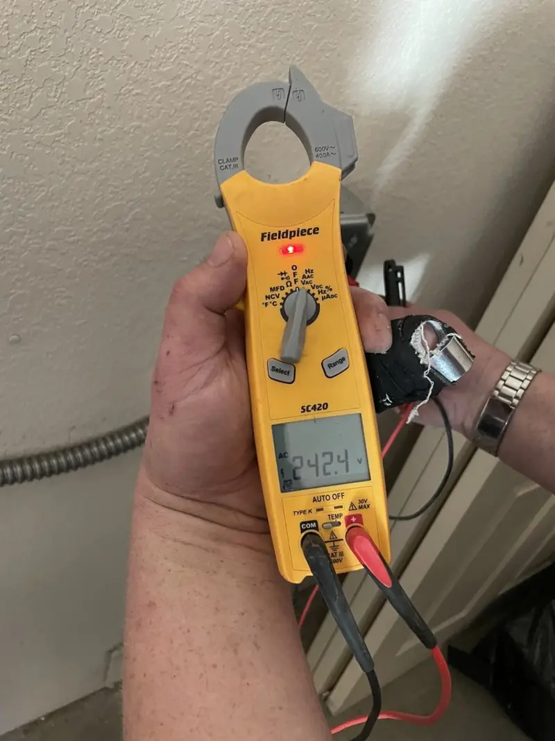 Voltage testing with clamp meter during Hot Tub / Pool Electrical Wiring in Sabattus